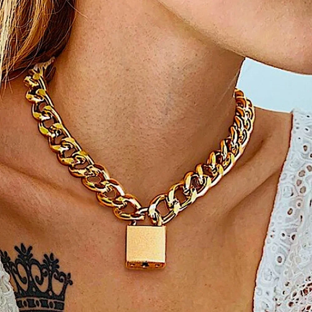 Gold Lock & Key Cuban Chain Link Punk Choker